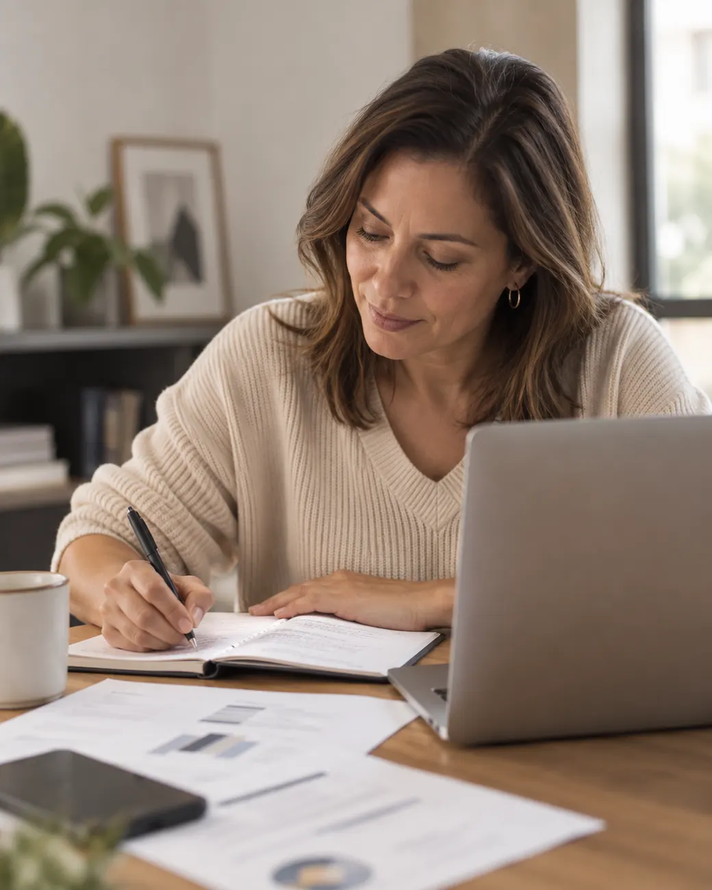 Persona revisando sus finanzas durante una asesoría virtual